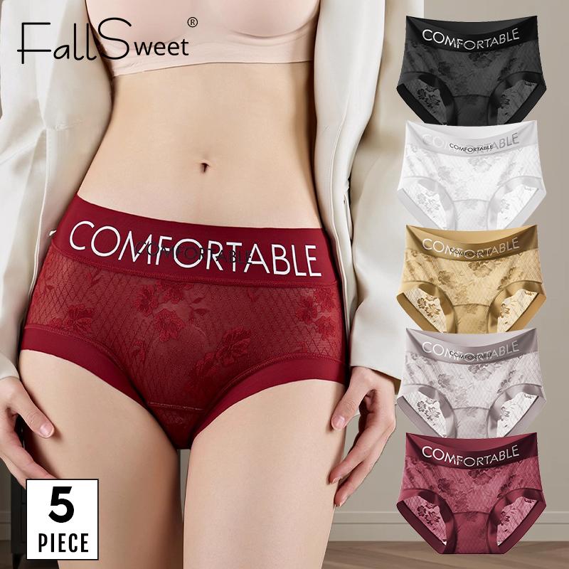 FallSweet 5Pcs/Set Women's Lace Panties Sexy Underwear Fashion Letter Waist Panties Seamless Breathable Panty Ladies Lingerie Underpants