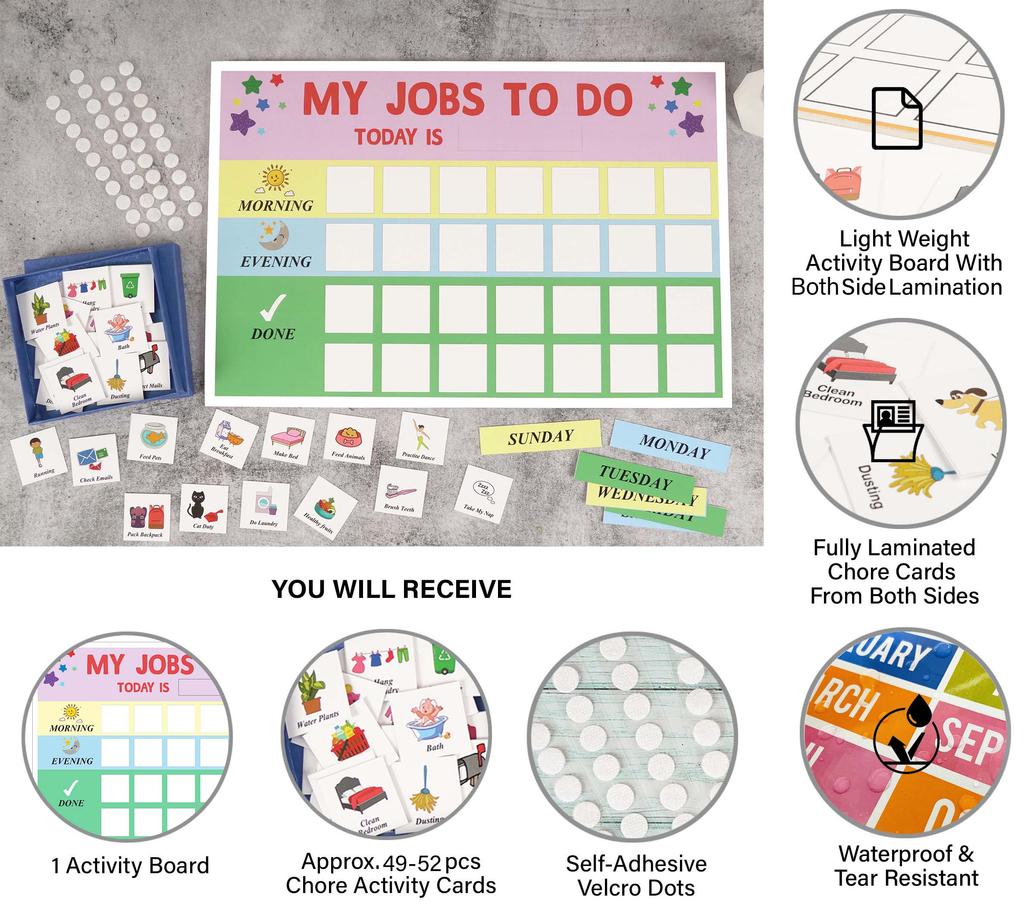 Inkdotpot Kids Daily Responsibility Checklist, to-Do List- Daily Routine- Chore Chart- Morning/Evening Checklist