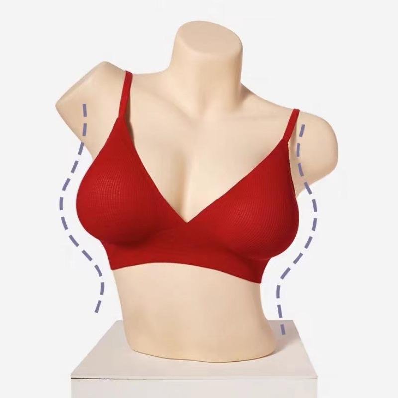 Naked Comfortable Thin Red Bra Seamless Breathable Large Thickened Jelly Strip Expansion Underwear