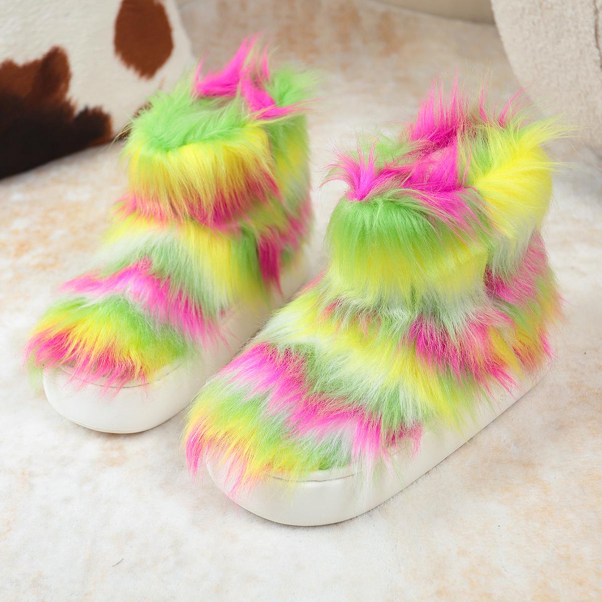 

Fashion Candy Color Non Slip Soft Thicken Bottom Snow Boots Women Mix Color Long Plush Snow Boots Women 2025 Warm Faux Fur Outdoor Shoes 42-43 зелёный