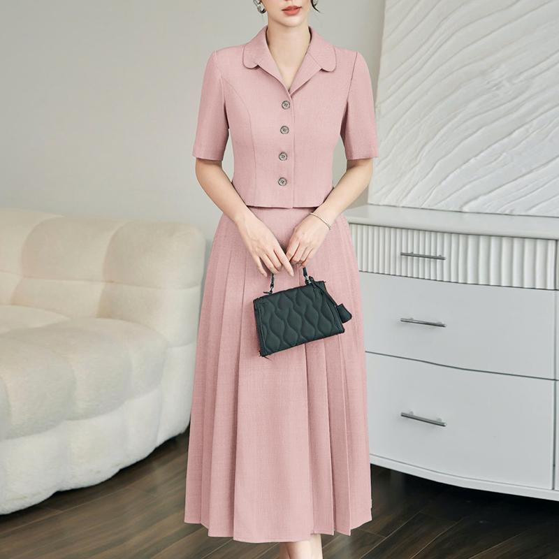 ZANZEA Completo estivo due pezzi da donna con blusa a maniche corte e gonna midi