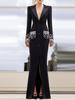 2026 European & American Star Fashion Beaded Rhinestone Lapel Mermaid Evening Gown