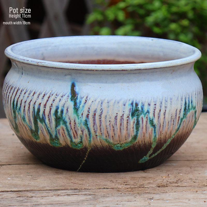 Handmade Large Coarse Pottery Succulent Flower Pot – Round Purple Sand Ceramic Planter
