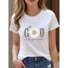 European Size Women'S Short Sleeve - "with GOD All Things Are Possible" Golden Lettering & Leopard Print Design, Round Neck Casual Top