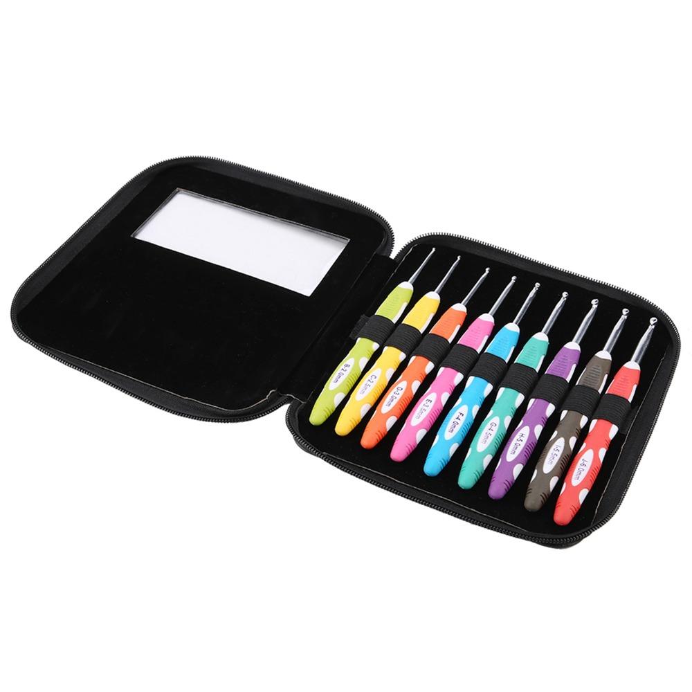 9pcs Plastic Handle Crochet Hooks Set Aluminum Hooks Crochet Hook Kit  For Arthritic Hands