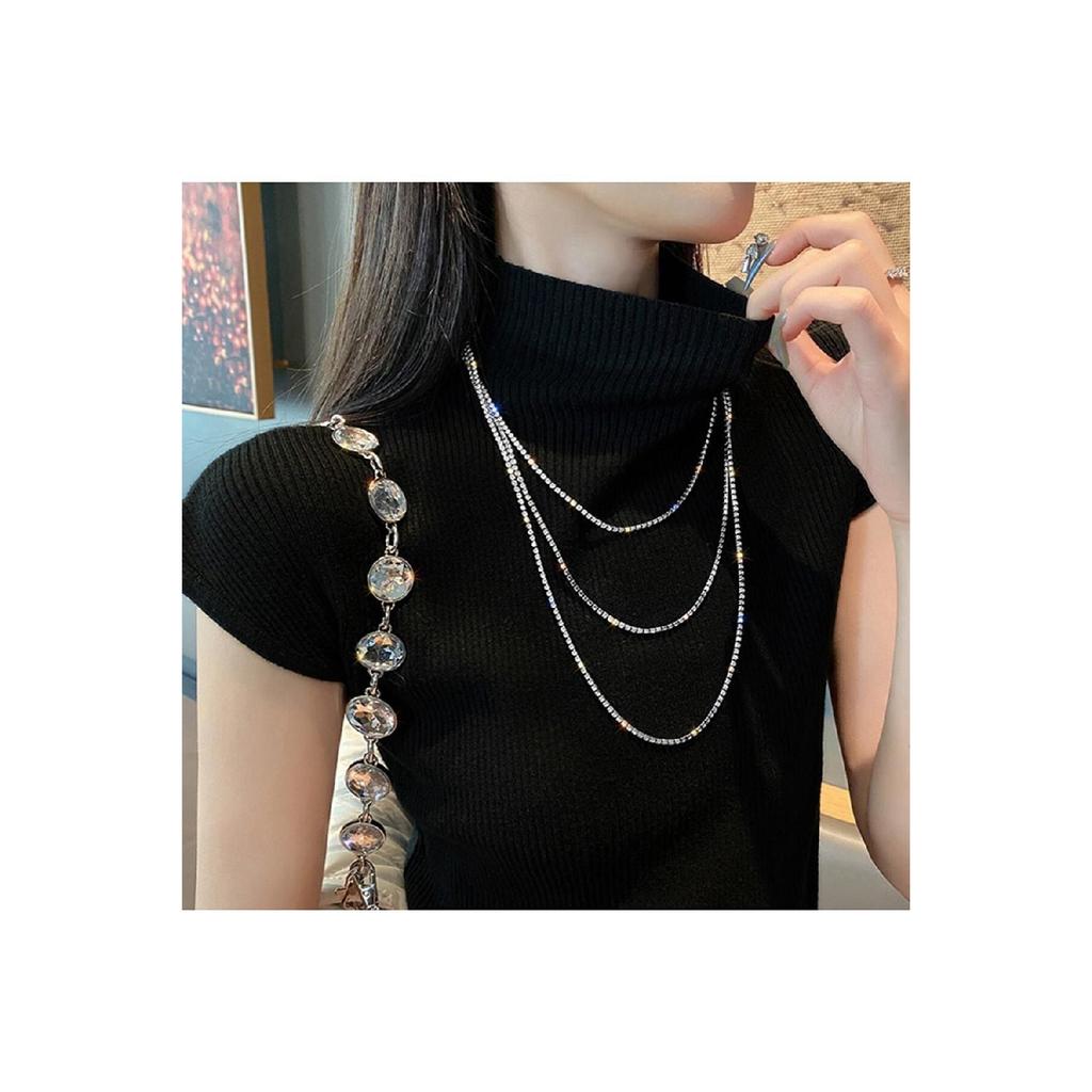 Women's Silver Color Stone Choker Waterway Necklace