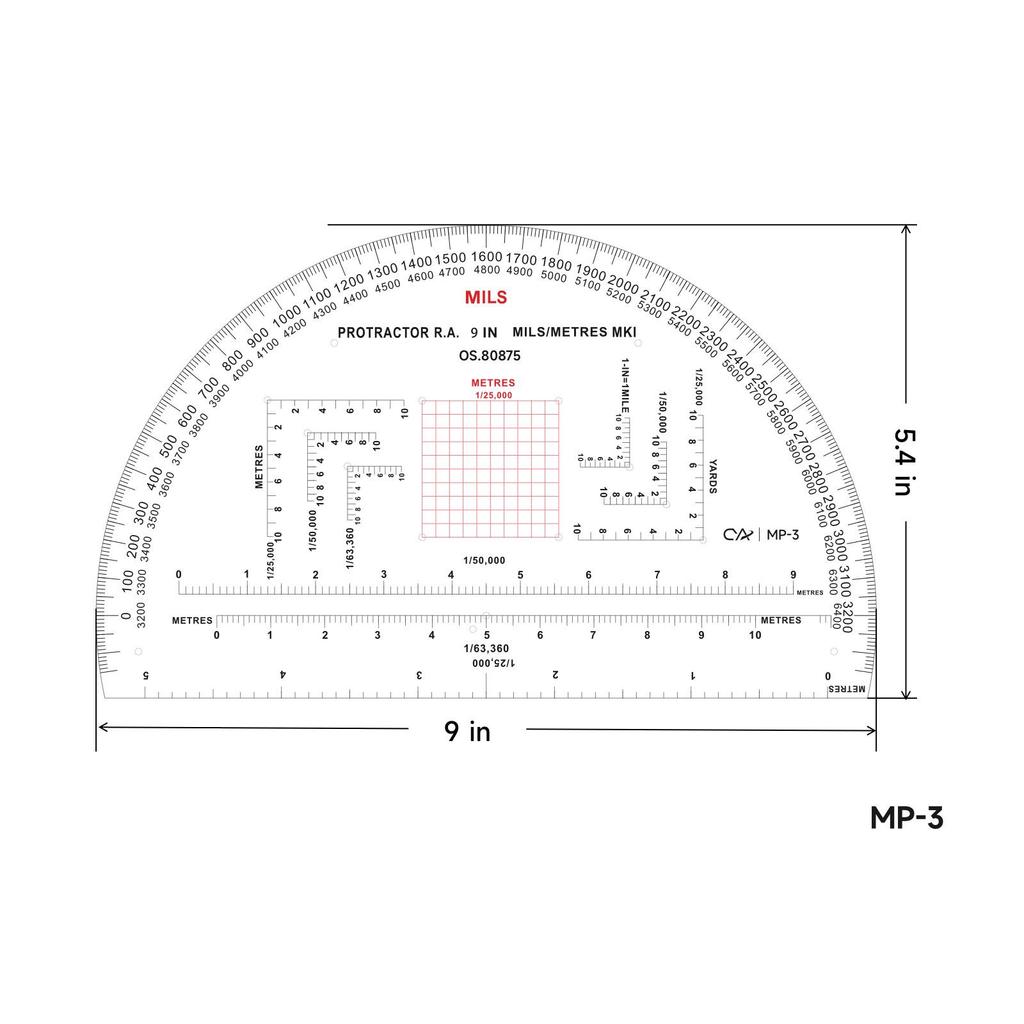Military Protractor: 6" & 9" Built-in Scale, MP-1 Mapping Ruler for Tactical Training