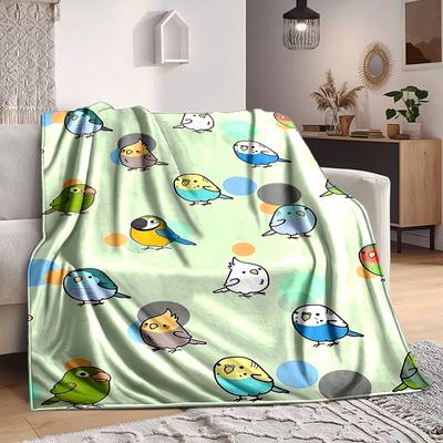 1pc Parakeet Pattern Print Blanket   Lightweight Flannel Throw Blanket For Sofa, Bed, Living Room, Office, Outdoor Travel, Camping