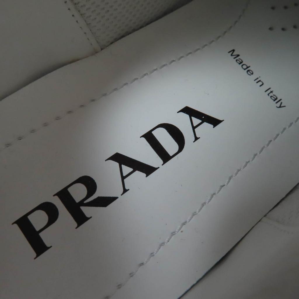 Excellent PRADA Sneakers Triangle Logo with Crystal White Leather Women 35.5  Used