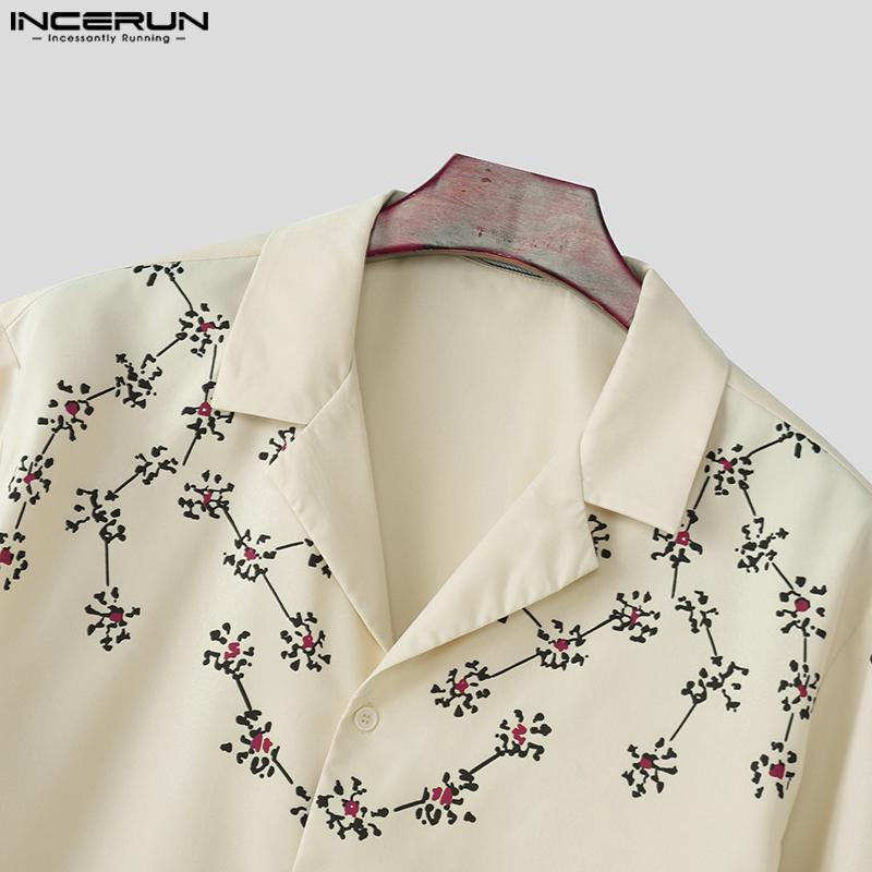INCERUN Men's Summer Collared Button Up Printed Casual Shirts Tops Streetwear