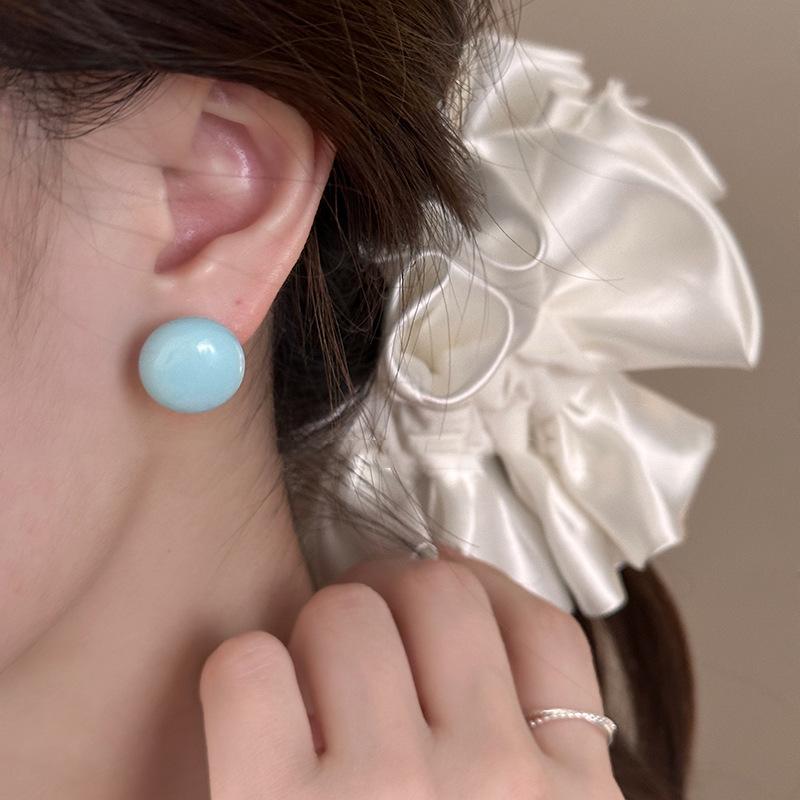 Silver Needle Color Steamed Bread Doudou Stud Earrings Women's 2025 New Unique Beautiful Sweet Earrings Spring Earrings