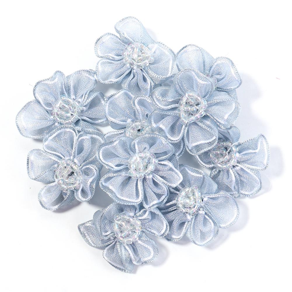 10pcs 3cm Gauze Artificial Flowers Colorful Double Layer Flower Head For DIY Handmade Wedding Party Clothing Headwear Decoration