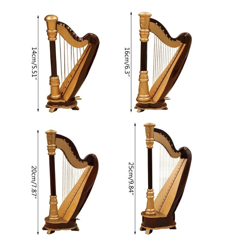 Wooden Miniature Harp Model with Black Gift Case Musical Instrument Model Musical Gifts Ornaments Decorations