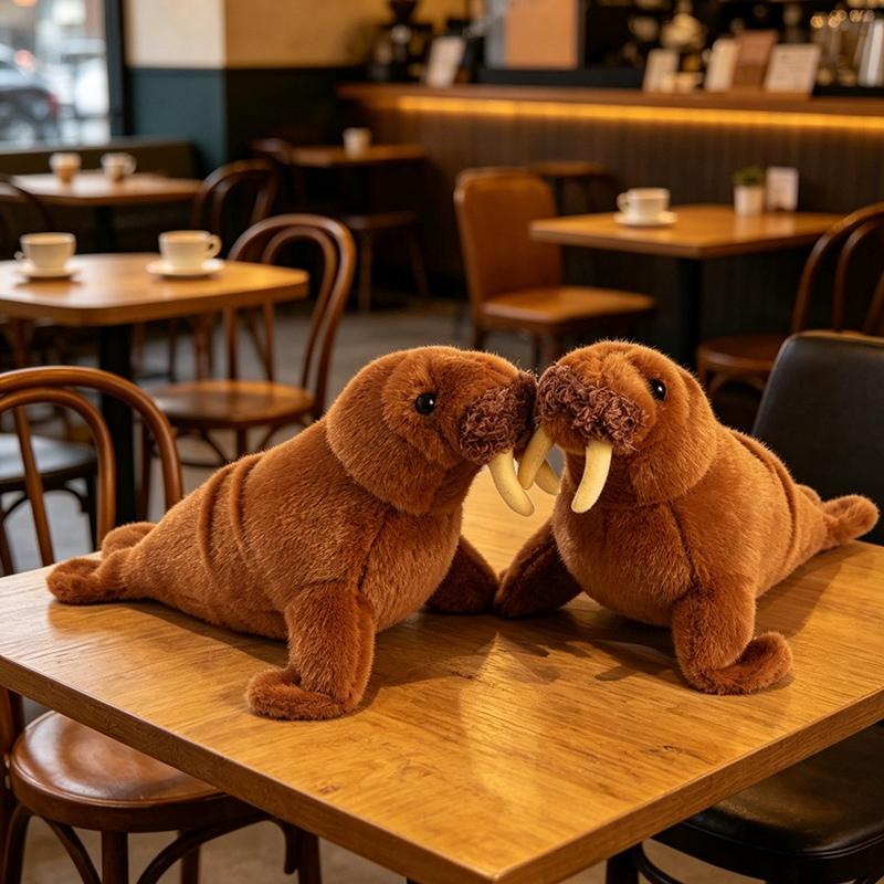 Favorite Toy Girls Brown 38Cm Lifelike Walrus Plush Toys Stuffed Animal Simulation Real Life Seal Doll Early Education Prop For Gift Home Decor