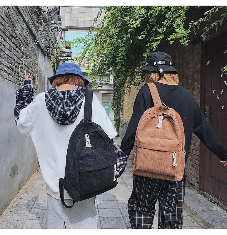 SCIONE Rucsac din material moale pentru femeie, design velur, școală, fete adolescente, rucsac cu dungi, geantă mochila