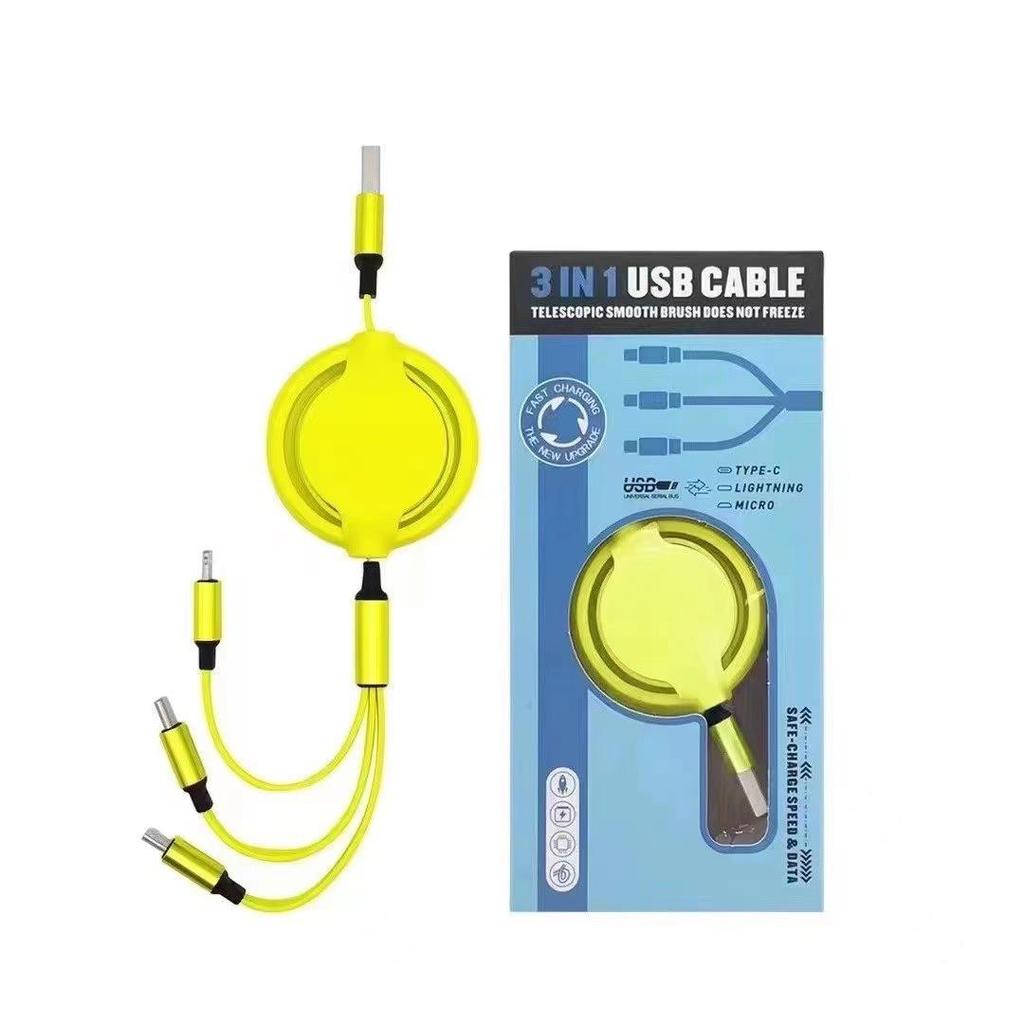 100W Retractable 3-in-1 Fast Charging Cable with Custom Logo