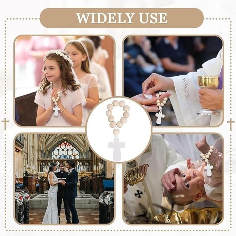 Wooden Cross Pendant Wooden Rosary White Mesh Bags With Crosses Pendants Catholic Rosary Rosary Bracelets for Communions Gift