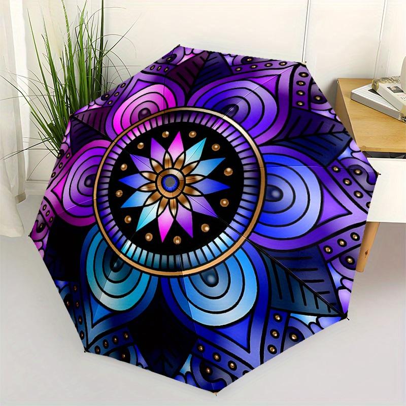 1pc Mandala Design Automatic Open/close Folding Umbrella, Compact Portable Travel Umbrella, Perfect Birthday/Christmas, Cute Umbrella, Durab
