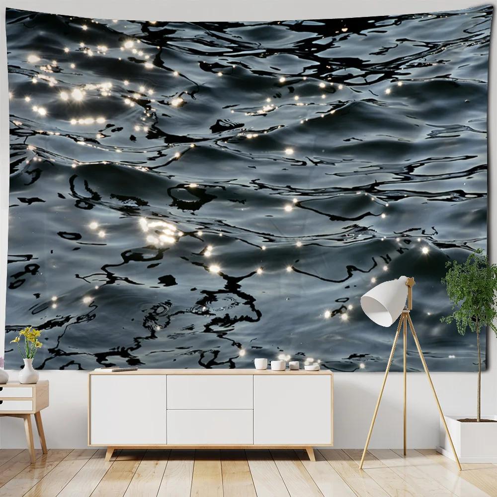 VIKAMA Sparkling Ocean Beach Tapestry Wall Hanging Waterproof Outdoor Picnic Mat Bedroom Living Room Wall Decor