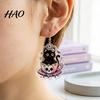 Holiday Party Decorative Earrings 1 Pair Halloween for Women, 2D Acrylic Teacup Black Cat Dark Style Jewelry Dangle Drop Earrings, Gothic Cartoon