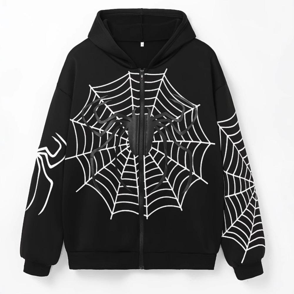 Spring and Summer Spider Web Zipper Hoodie for Women, Casual and Fashionable Women's Hoodie