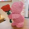 DIY Bear 3D Puzzle Building Blocks with Rose Bear Micro Building Block Toy for Kids Couple Gift Desktop Home Decorations