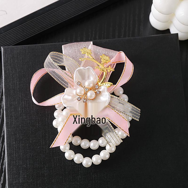 Bridesmaid Floral Wrist Corsage - Forest Series, Fresh Korean-Style Pearl Bracelet for Weddings