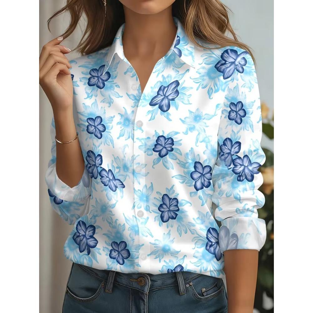 Plus Size Women's Shirt Elegant Cat Printed Spring Autumn Blouse Top