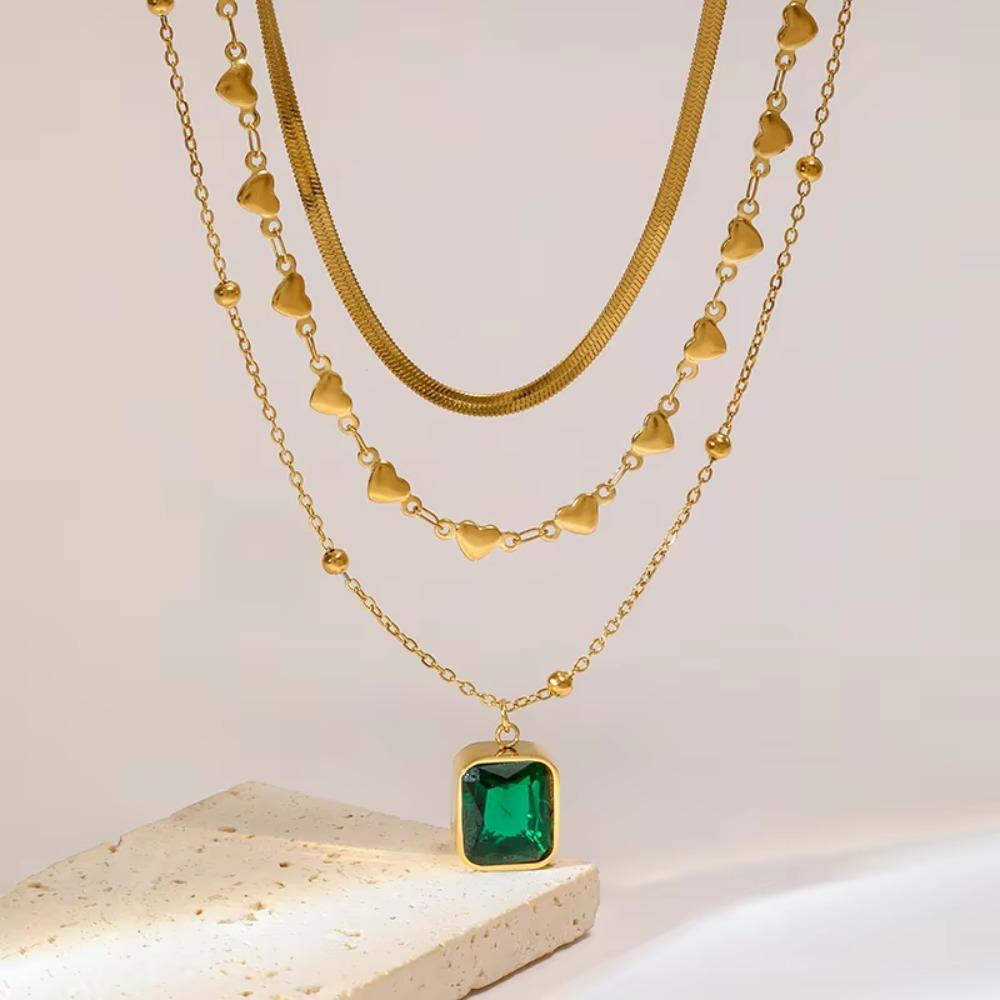 Titanium Steel Women Choker Multi-layered Punk Neck Chain Fashion Pearl Heart Necklace  Summer