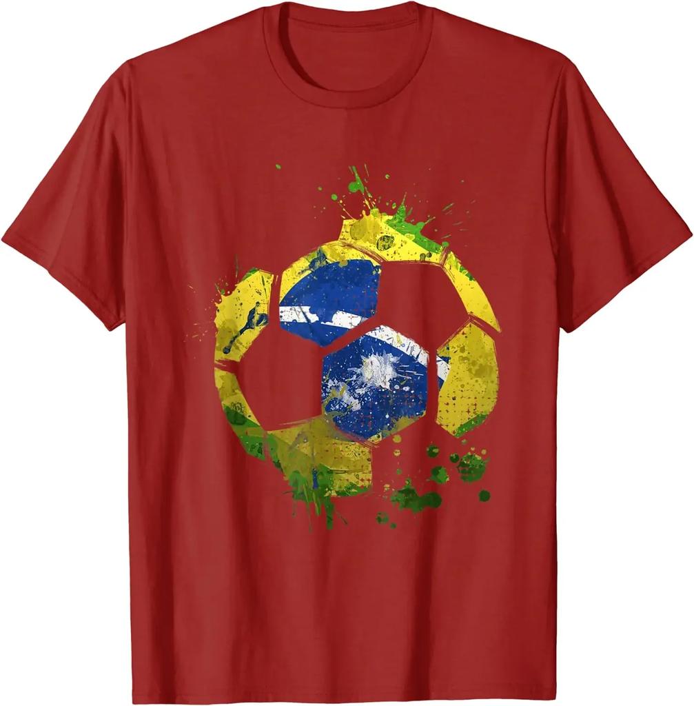 Brazil Soccer Graphic Brazil Flag Football Sports Unisex TShirt Short Sleeve Casual Boys TShirts