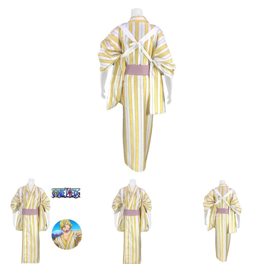 Anime Pirate King Cosplay Costume Zoro Yellow Striped Kimono Role Playing Outfit