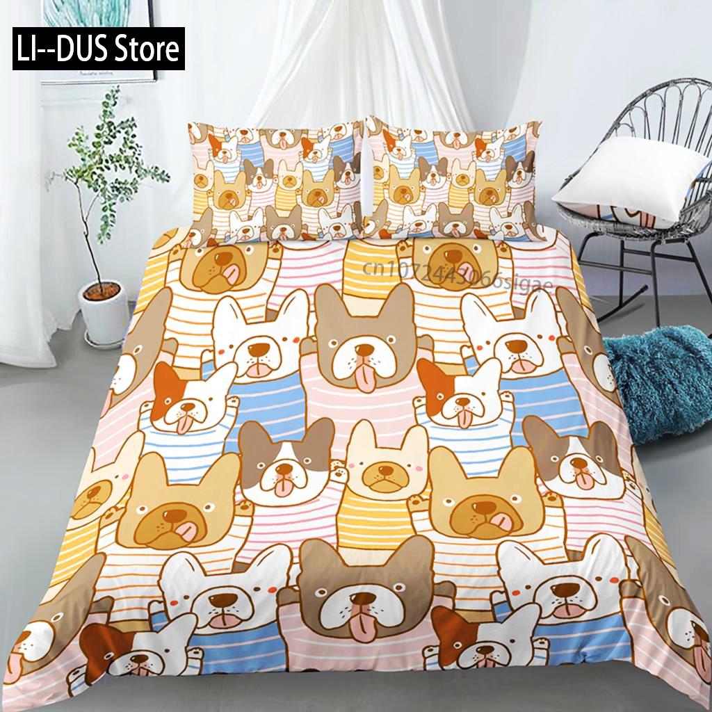 Comforter Cartoon Dog Bedding Sets Cute Pug Home Pet With Pillow Case For Family Home Bedroom Decor Women Children Kids Teen
