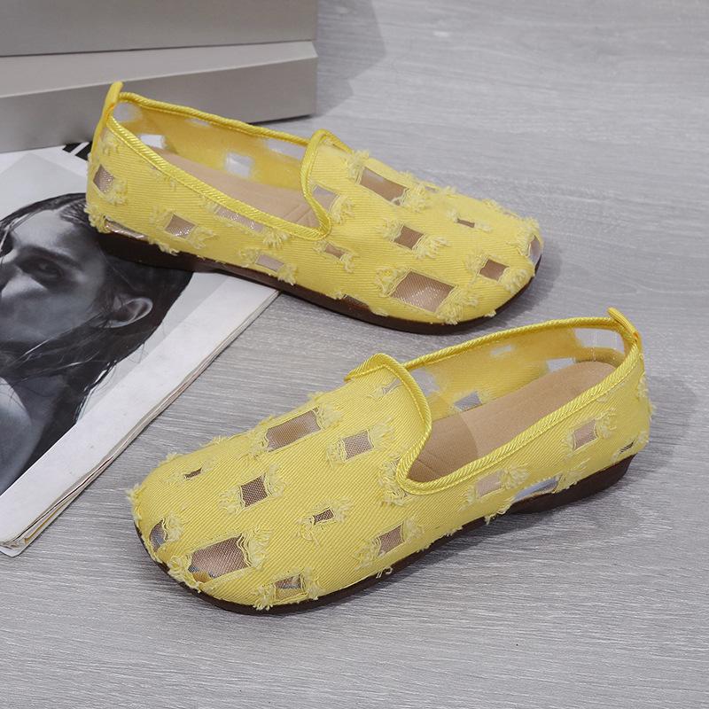 

Летние дышащие одинарные туфли с полой сеткой, женские туфли с плоским дном, новые универсальные женские туфли с отверстиями, неглубокие туфли-бобы, женские туфли 41 жёлтый