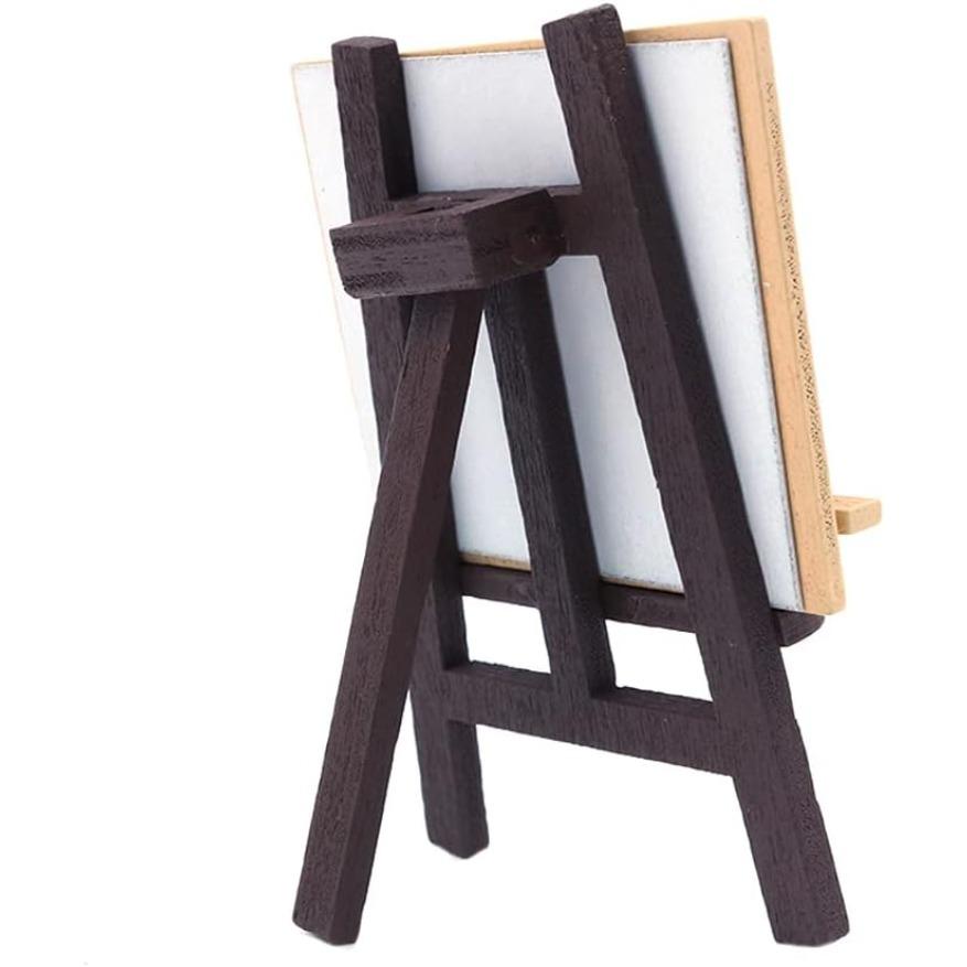 Puppenhaus-Dekorationszubehör, Miniatur-Staffelei aus Holz, Mini-Kreidetafel, Miniatur-Kunstbedarf für Puppen 1:12 Miniatur-Spielset