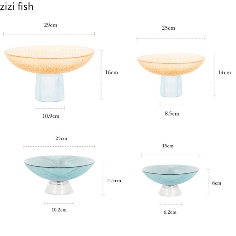 Transparent Glass Fruit Plate Round Shape Tall Feet Glass Bowl Fruit Salad Bowl Snack Tray Dish Dessert Plate Decorative Plates