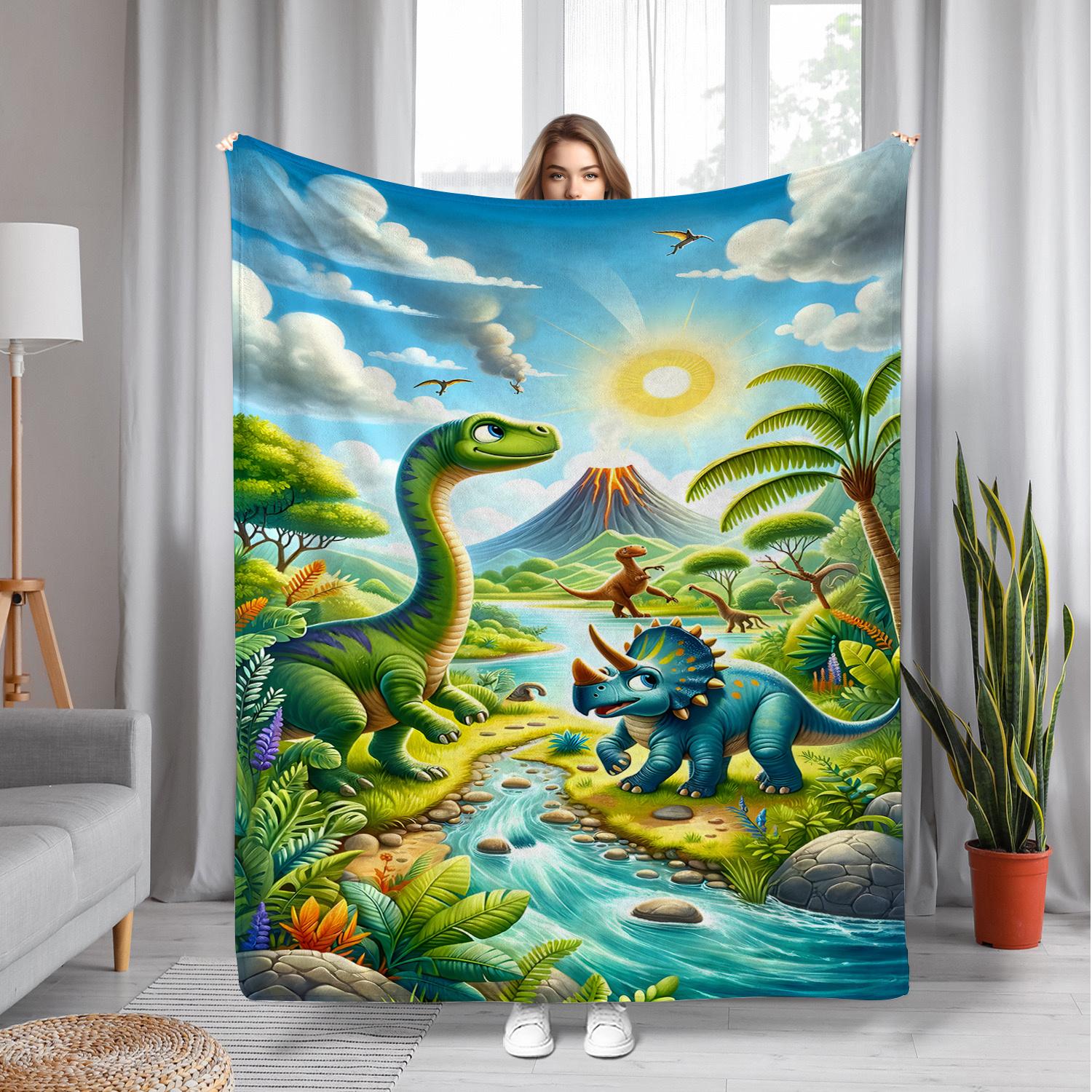 

Prehistoric dinosaurthemed Flannel printed blanket suitable for all seasons suitable for living room office sofa and travel 75x100cm (30x40inch)