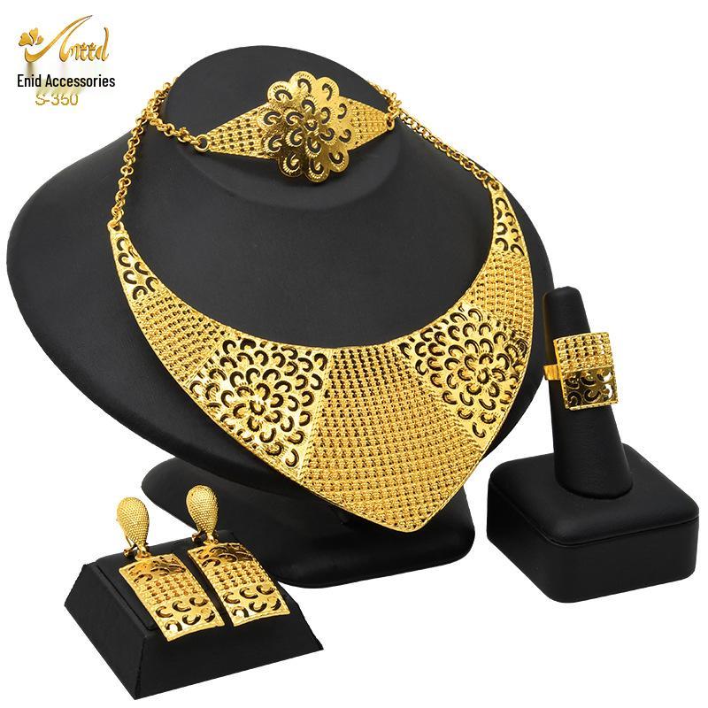 

Свадебный ювелирный набор из дубайского золота 24 карата: Ожерелье, Браслет, Серьги, Кольцо для африканских женщин