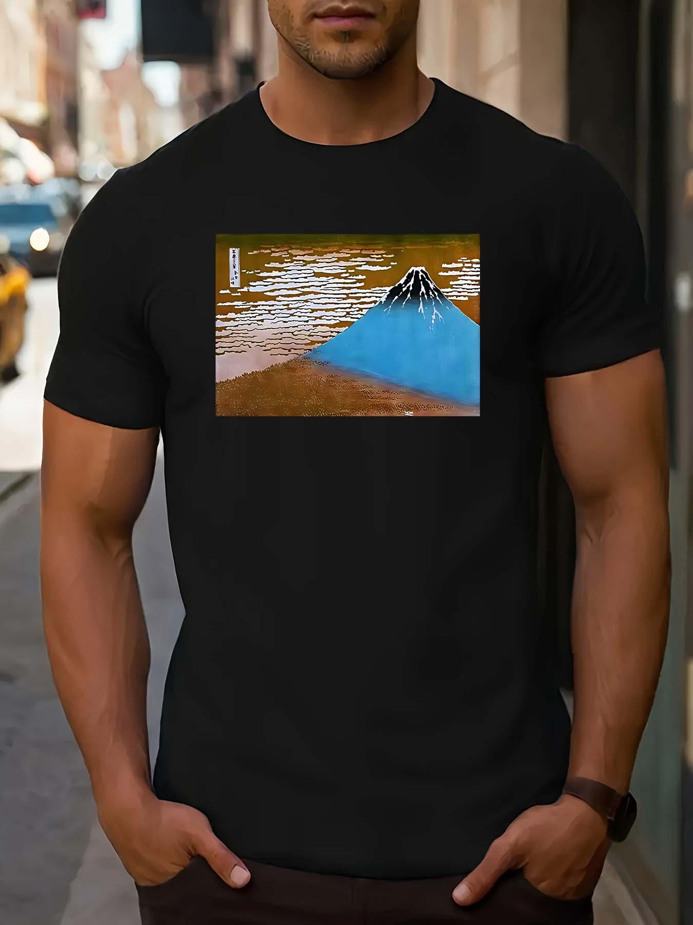 Mountain & Lake Print Casual Summer T-shirt - Short Sleeve M