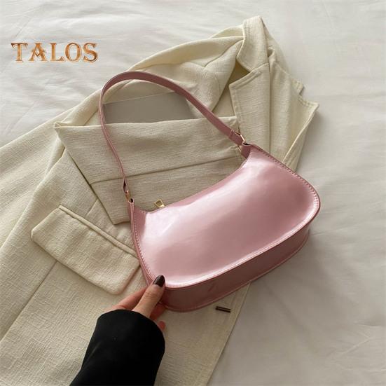 Retro Glossy Shoulder Bag Ladies Solid Color Faux Leather Underarm Bag Casual Hobo Purse Waterproof Handbag for Daily Life Travel Parties