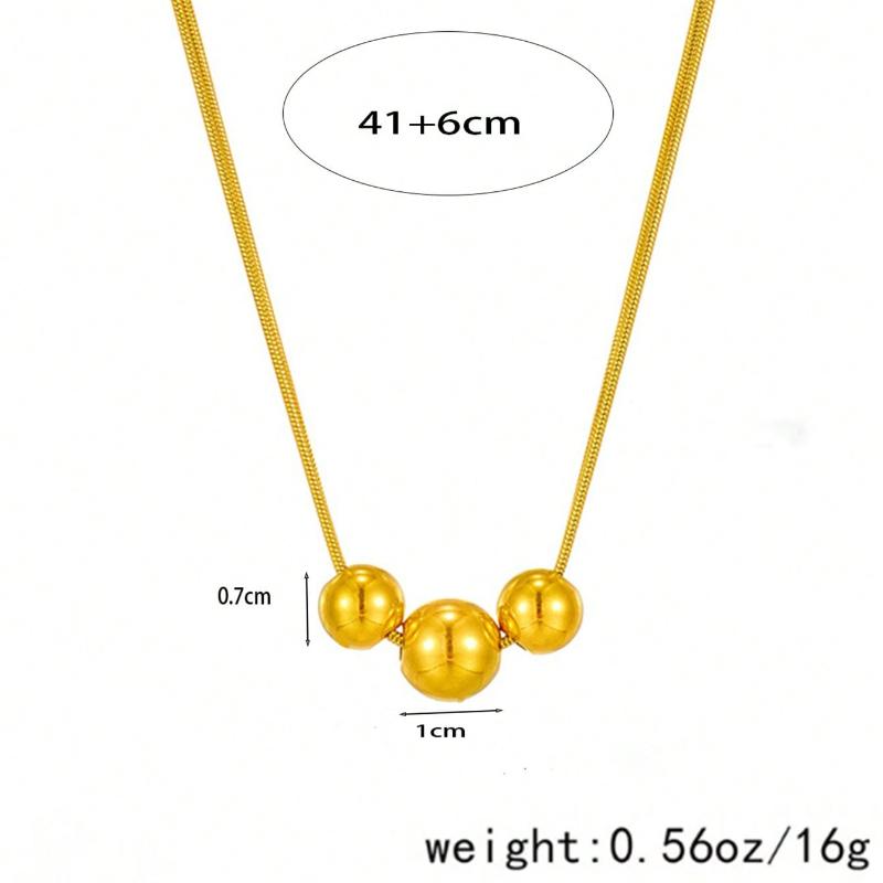 1pc Gold Stainless Steel Ball Design Necklace with Vintage Multilayered Beads, Hip Hop Style Personalized Clavicle Chain, Elegant Necklaces