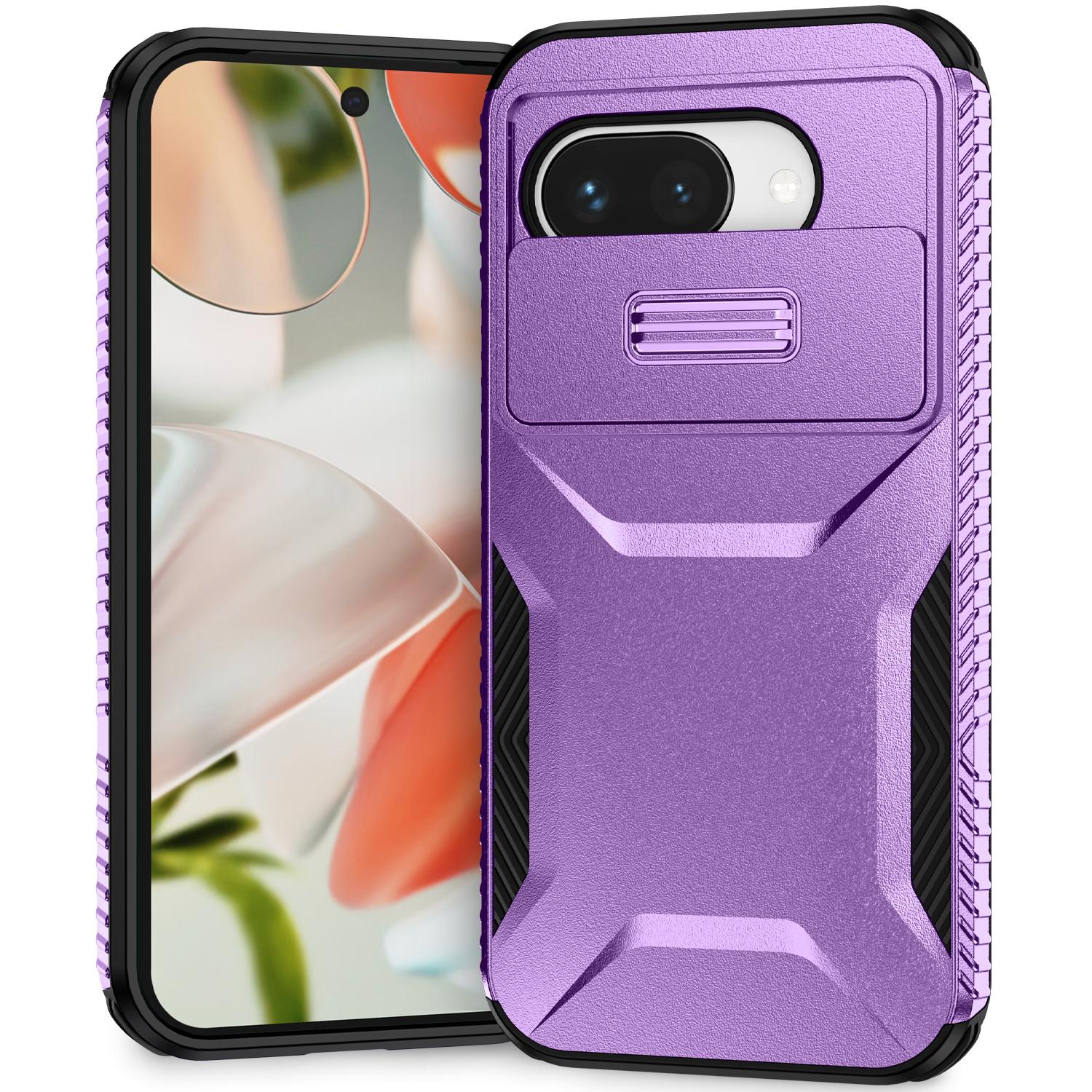 

For Google Pixel 9a Case Camshield TPU+PC Phone Cover Non-Slip Side Edge Purple