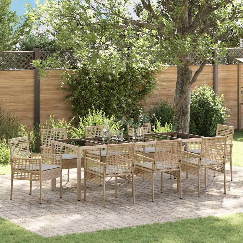 Garden Dining Set 9 pcs Beige Poly Rattan