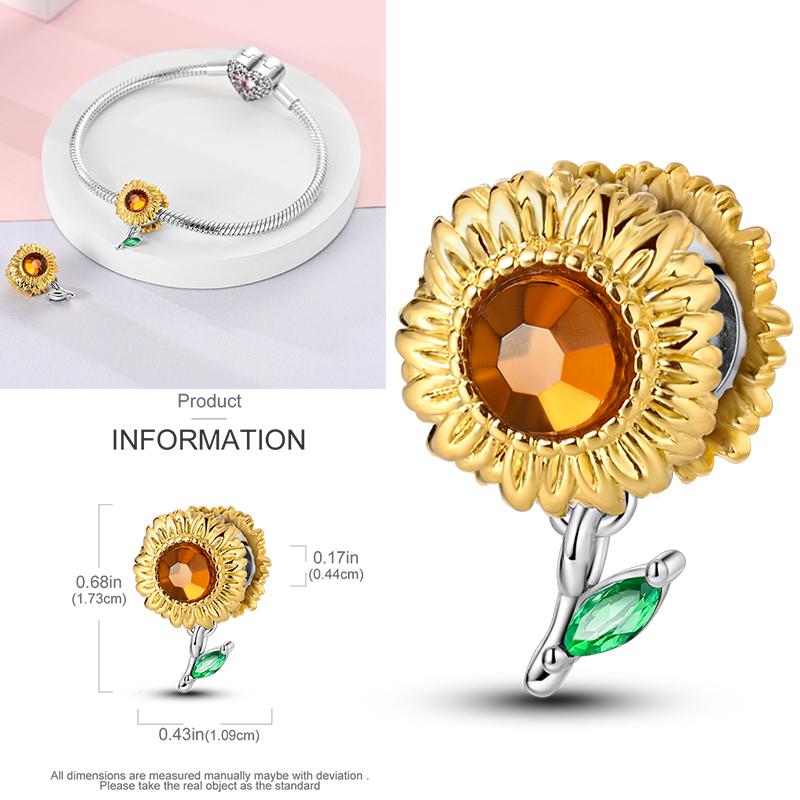 New Copper Charms Beads Sunflower Flower Daisy Original Charm Pendant Fit Charm Bracelets Diy Jewelry Birthday Gift