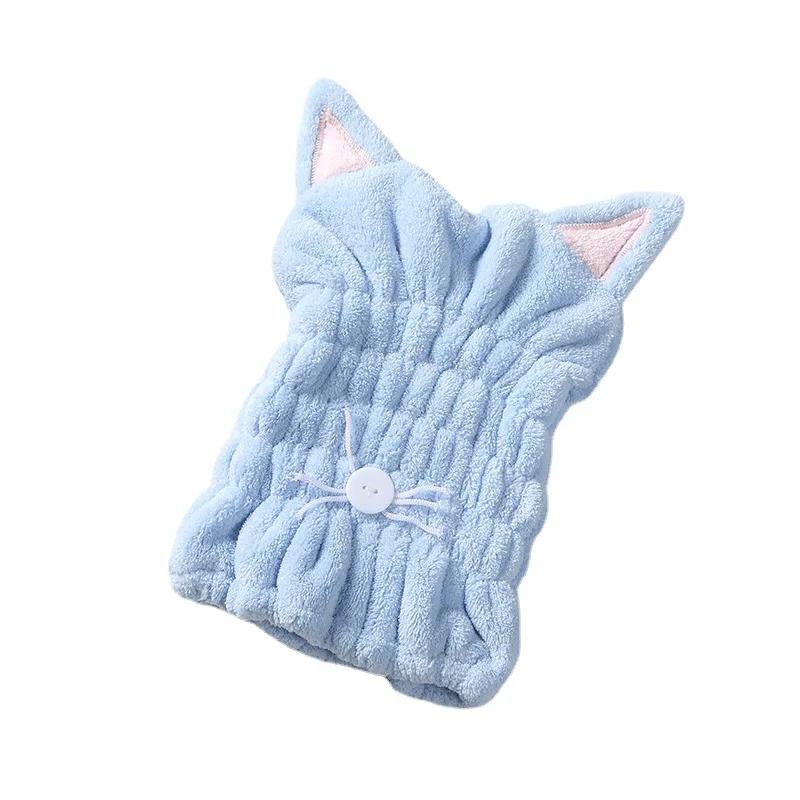 Cute Cat Microfiber Hair-drying Towel Bath Cap Strong Absorbing Drying Long Soft Special Dry Hair Cap Towel with Coral Velvet