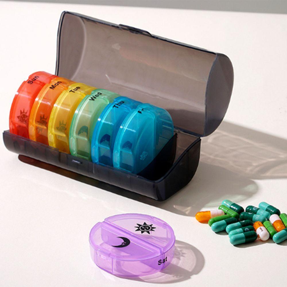 Medikamentenbehälter 7-Tage-Teiler Pillen-Organizer 14-Fächer AM/PM-Fächer Regenbogen-Pillendose Wiederverwendbar 2 Mal täglich Tägliche Pillendose