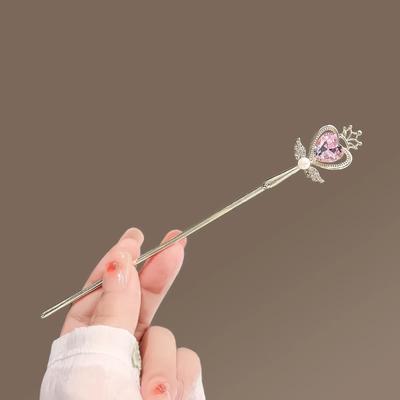 Exquisite Rhinestone Pearl Hair Sticks Sweet Hollow Heart Bow Crown Alloy Jewelry for Women Girls Fashion Party Hair Accessories