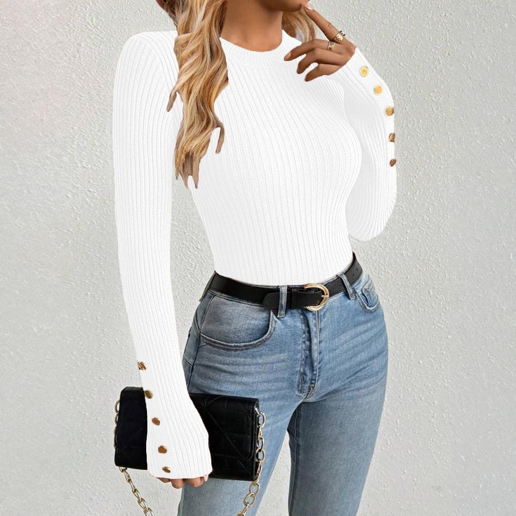 Women's Solid-color Round Collar Fashionable Knitted Sweater