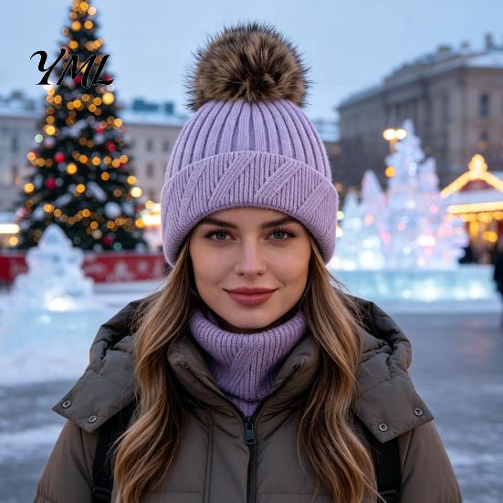 Cozy Knit Hats for Ponytails Winter Knitted Hat Women, Cold Weather Fleece Lined with Pom Breathable Warm Headwear Pom, Chunky Snow Hat, Soft