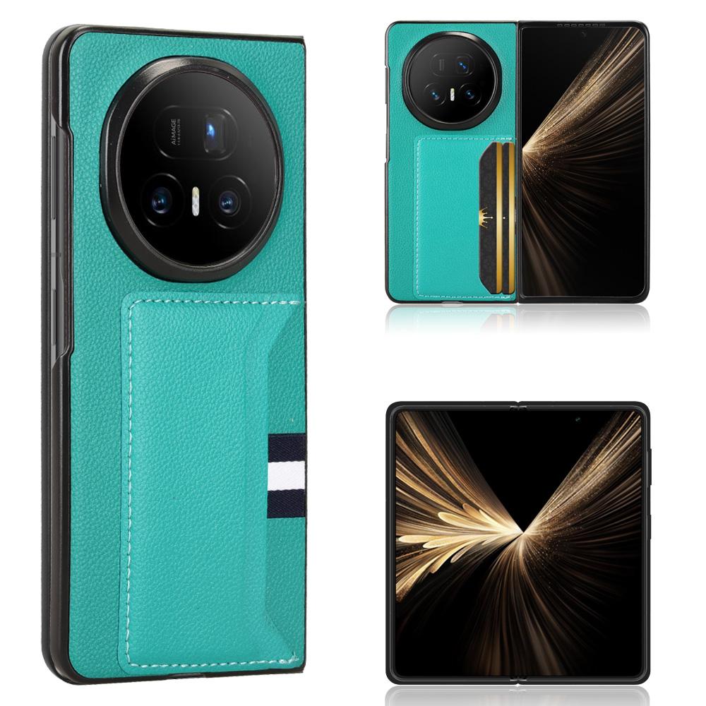 Etui na Honor Magic V5 5G z uchwytem na karty, skóra o fakturze liczi + PC, pokrowiec na telefon