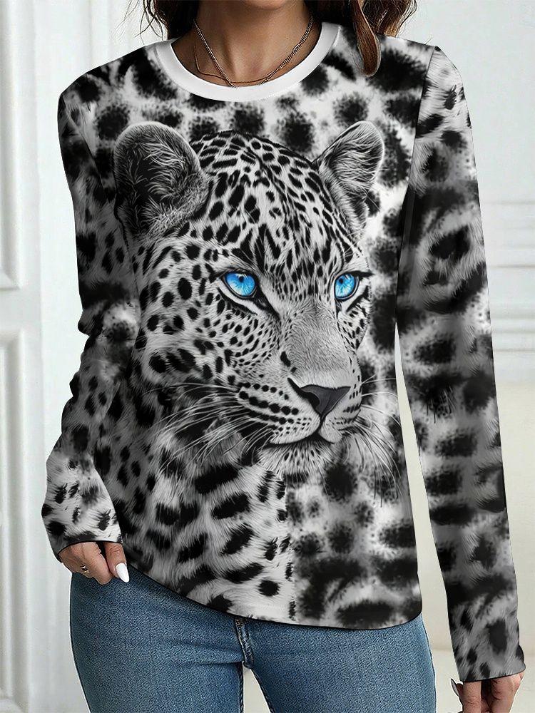 Autumn Leopard 3D Print Long Sleeve T-Shirt Women's Casual T-shirts Fashion Oversized Tops Y2K Tees Streetwear Female Clothing